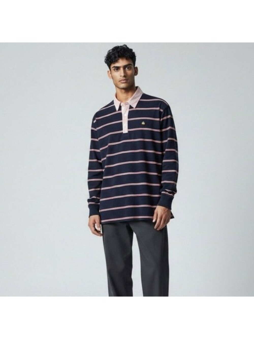 Brooks Brothers Mens 4XLT BB#2 Stripe Rugby Shirt Navy & Red Striped Long Slv